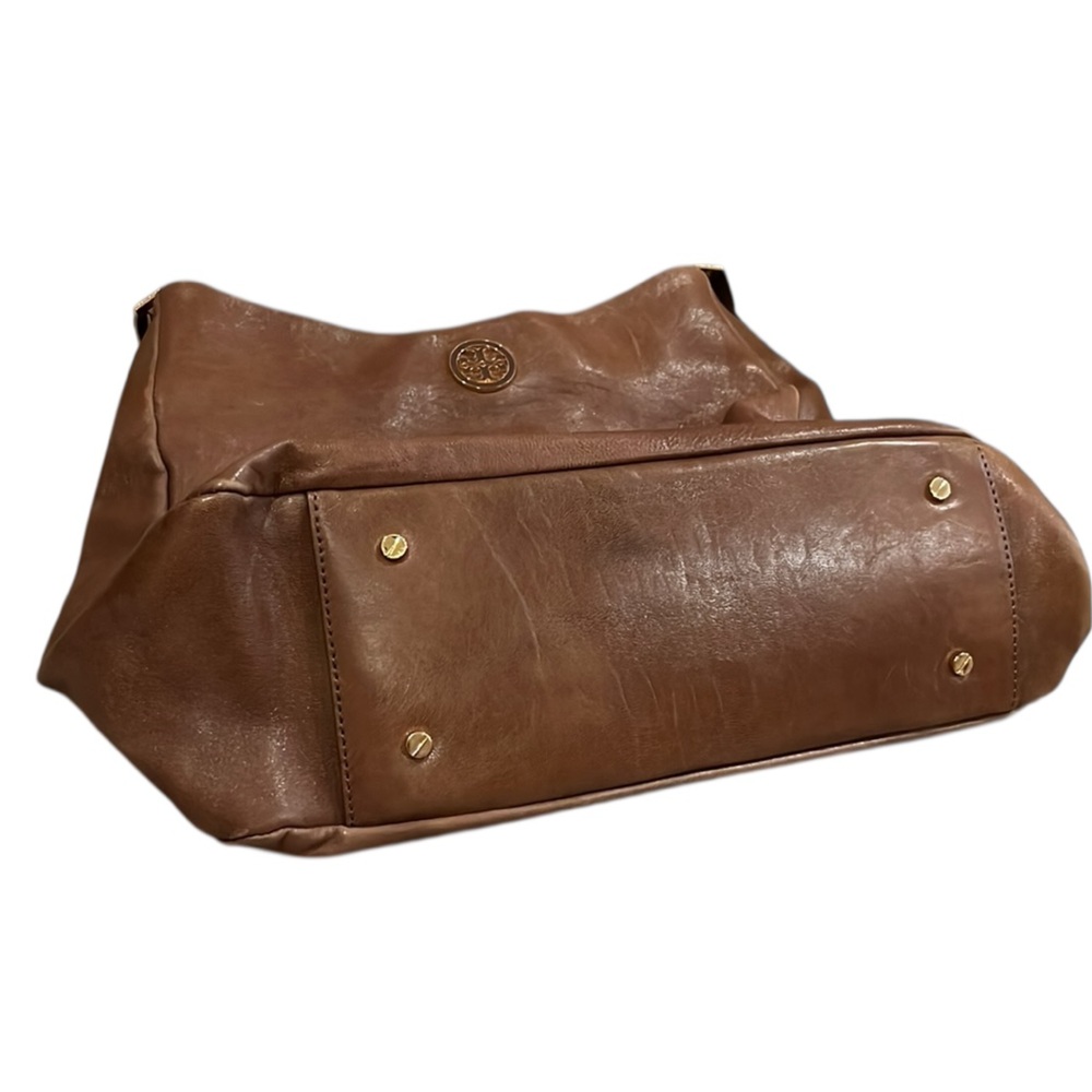 Tory Burch Cognac Brown Leather Hobo Handbag Shoulder Bag Classic Vintage - Picture 4 of 16